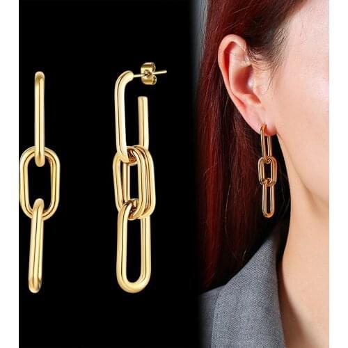 Trendy Paperclip Chain Dangle Drop Stud Earrings for Women Girl Symmetrical Statement Earrings