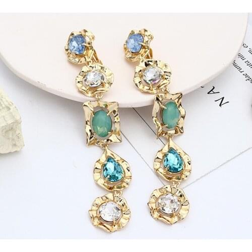 European and American genius designer colored gemstone inlaid earrings temperament ear clip