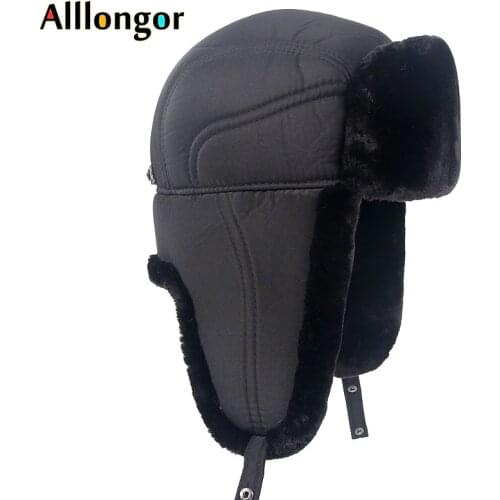 Hot 2020 Winter Warm Bomber Hats Faux Fur EarFlap Russian ushanka hats Black Mens Dad Hats Ear Flaps Gorro Soviet Snow Cap Black