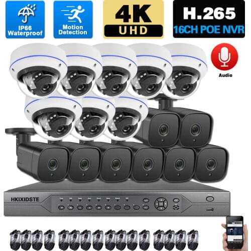 H.265 IP CCTV Camera Security System POE 4K 16CH NVR Kit Outdoor IR Night Vision POE Video Surveillance System Set 8CH 8MP XMEYE