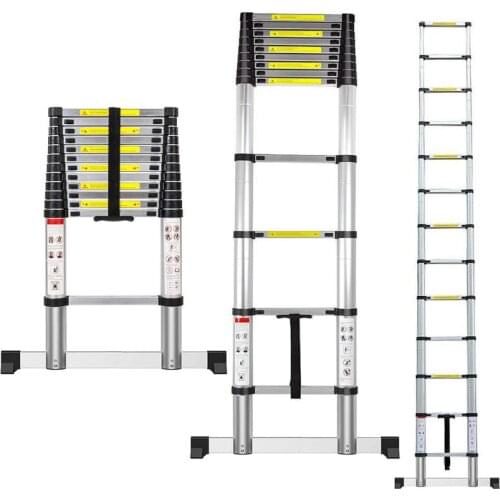 3.8m Ladders Foldable Telescopic Herringbone Ladder Stable Non-slip Aluminum Ladder Household Industrial Straight Ladder HWC