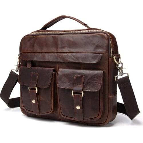 Vintage Crazy Horse Leather Men Messenger bag Briefcase Business Computer Handbag Man Famous Brand Genuine Leather Shoulder Bag