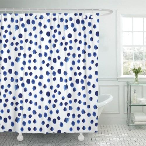 Navy Paint Blue Watercolor Polka Dot Watercolour Pattern Brushstroke Shower Curtain Waterproof Polyester Fabric 60 x 72 Inches