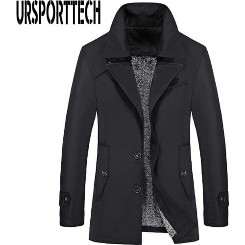 URSPORTTECH Mens Trench Coat Male Blazer Design Business Casual Suit Jacket Autumn Winter Thick Warm Windbreaker Plus Size 8XL
