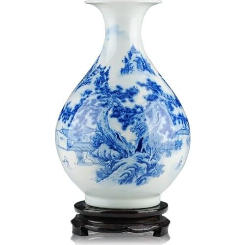 Basons ceramics handmade blue and white porcelain vase landscape painting home decoration crafts