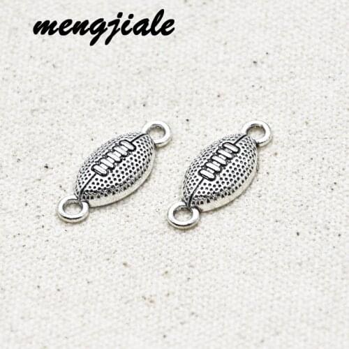 20pcs Antique Silver Color Metal Alloy Vintage rugby connector charms football Charms For Jewelry making 25*10mm