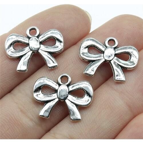 WYSIWYG 10pcs 15x18mm Charms Bow Bowknot Rosette Antique Making Pendant Fit Vintage Tibetan Silver Color DIY Handmade Jewelry