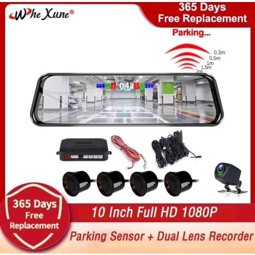 WHEXUNE 10" Car Mirror DVR Camera With Radar Parking Sensor Systems FHD1080P Night Vision Dual Lens Dash Cam Video Registrator