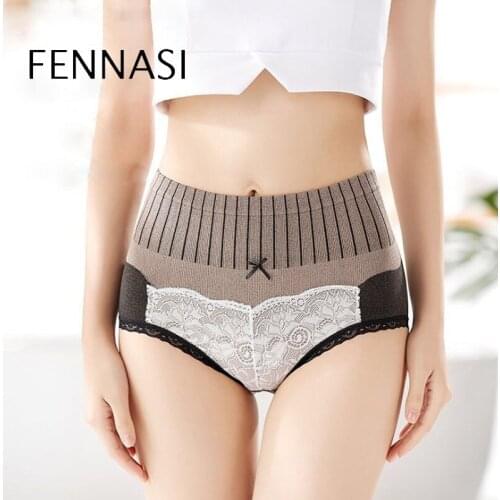 FENNASI Womens Cotton Briefs Sexy Lace Female Printing Underwear High Waist Panties Ladies Hip Lift No Trace Abdomen Lingerie