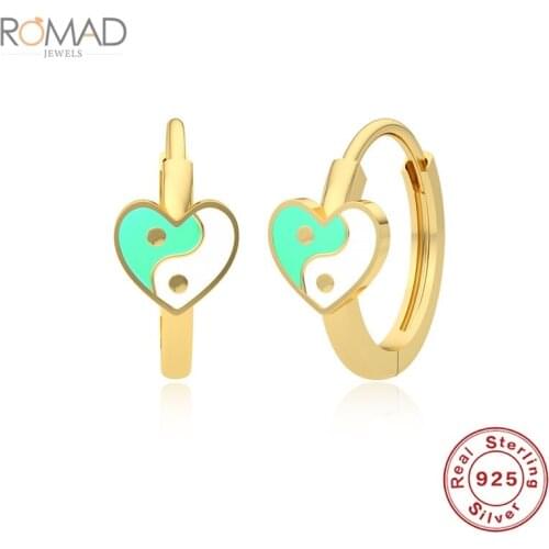 ROMAD Women Small Round Enamel Pink Earrings 925 Sterling Silver Earrings Jewelry Yin Yang Earring Brinco Coracao Prata 925