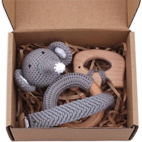 1 Set Baby Wooden Teether Ring Pacifier Clip Chain Dummy Nipple Holder DIY Crochet Rattle Soother Infants Teething Toy