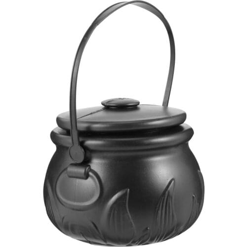 7 Pcs Novelty Candy Kettles with Lid Black Kettles Candy Holder Witches Cauldron with Handle (1cp Size with Fire Pat