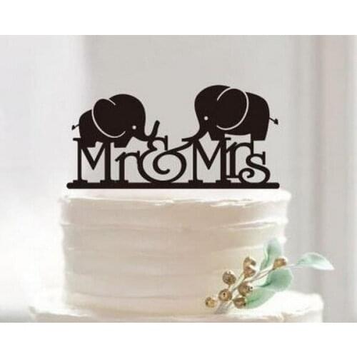 100pcs/lot Creative MR & MRS lovers of elephant design wedding cake inserted card Wedding Cake Topper Party Cake Decorations