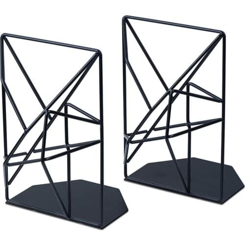 Decorative Bookends Metal Heavy Duty Bookend Modern Geometric Design Bookends for Bookshelf Home Library Office, 12x8.2x18cm