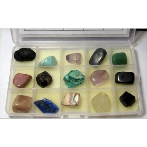Free shipping rocks and minerals specimen with wooden case samples of minerals and rocks 15 kinds