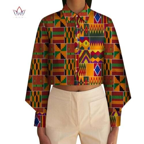 Bintarealwax Women Sexy Shirts Dashiki Custom Clothing Plus Size Africa Wax Print Top Bazin Riche Brand Clothing for Girl WY6596