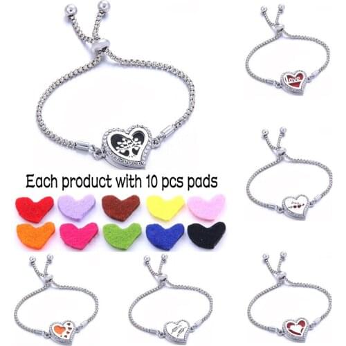 New heart-shaped aroma diffuser bracelet crystal opening perfume essential oil locket stainless steel bracelet jewelry women