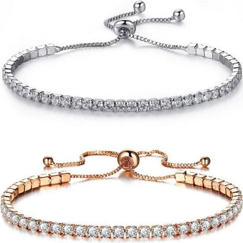 Luxury CZ Tennis Bracelet for Women Crystal Zircon Fashion Jewelry Adjustable Gold Silver Color Box Chain Bracelets Anklet