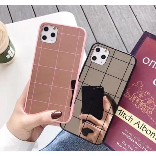 Gimfun Pink Plaid Makeup Mirror Phone Case for Iphone 11 Pro Max 7 8 6sPlus Xr Xs Max Glitter Soft Silicon Shockproof Back Cover