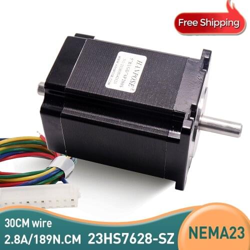 Free shipping 23HS7628 double shaft stepper motor dual shaft D=8mm 2.8A 1.89N.m Nema 23 stepping motor For CNC
