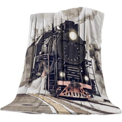 Flannel Blankets The Steam Age Of Old Trains Blanket Cushion Warm Throws on Sofa Bed Home Bedspread Travel Fleece Blanket