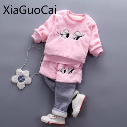 Girls Clothes Sets Winter Plus Velvet Suit Baby Sets Pullover Childrens Winter Thick Casual Girls Boutique Outfits Pullover