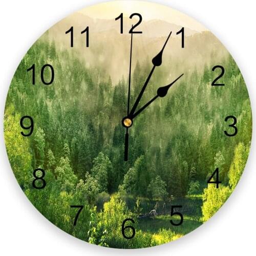 Forest Green Plants Trees Fog Sunlight Creative Wall Clock For Home Office Decoration Living Room Bedroom Hanging Watch