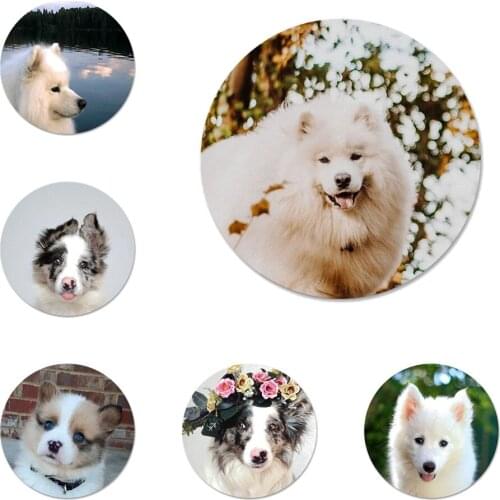 Cute White Samoyed Icons Pins Badge Decoration Brooches Metal Badges For Backpack Decoration 58mm