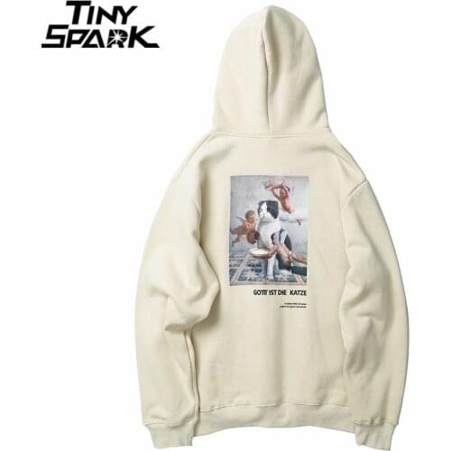 Men Hip Hop Hoodie Sweatshirt Angel Cat Print 2020 Harajuku Streetwear Funny Hoodies Pullover Cotton Autumn Hooded Sweatshirts