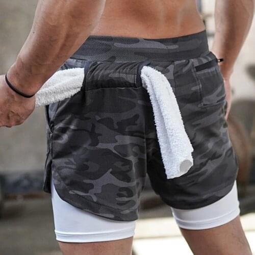 Mens Camo Running Shorts Mens 2 in 1 Sports Shorts Male double-deck Quick Drying Gym Sports men Shorts Jogging Workout Shorts
