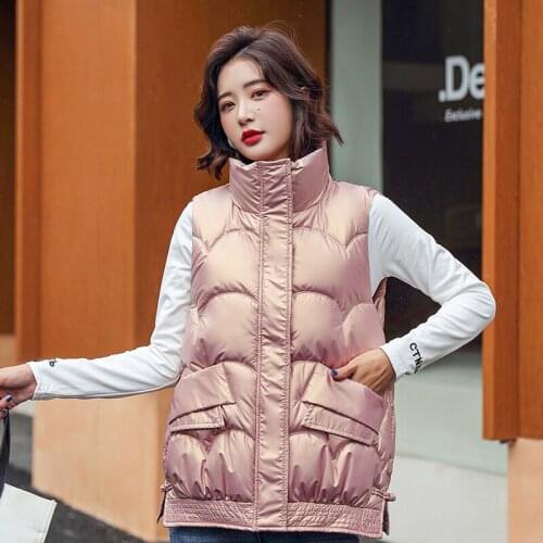 New 2021 Winter Womens Vests Warm Fashion Ladies Coat Female Vest Casual Thick Outerwear Pink