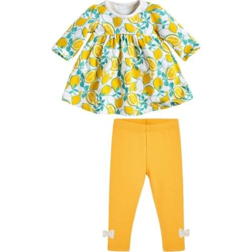 Baby Girl Clothes 2021 New Autumn Casual Cotton Brand Toddler Fruit Print Shirt + Solid Bow Pants Children Set 2Y0071
