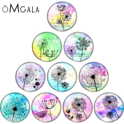 Fashion Dandelion Art Drawings 10mm/12mm/14mm/16mm/18mm/20mm/25mm Round photo glass cabochon demo flat back Making findings