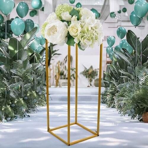 60cm tall)Wedding Flower Stand Flower Rack Vase Column Stand Geometric Metal Gold Centerpiece for Wedding Party Table Decoration
