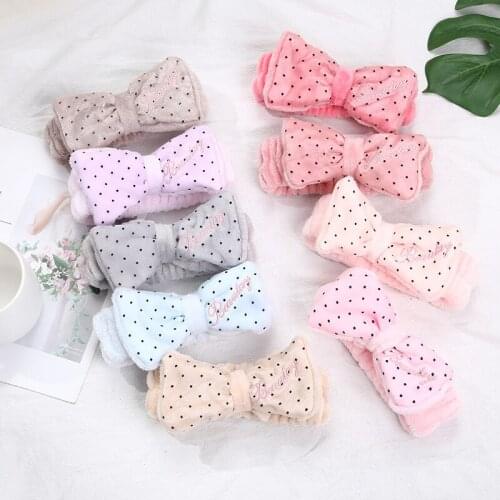 2021 Wholesale Coral Fleece Dots Bows Headbands for Women Girls Makeup Face Washing Hairdo Headwrap Hairband Turban Headwear