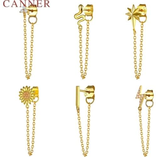 925 Sterling Silver Chain Tassel Earrings for Women 1pcs Gold Silver Color Sunflower/Lightning/Snake Earrings Fashion Jewelry