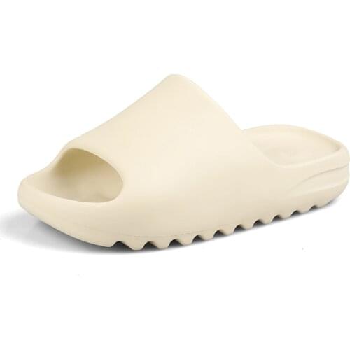 Mens Summer Slides Breathable Cool Beach Slippers Fish Mouth Flip Flops Men Sandals Lightweight Bone White Plus Size 35-46