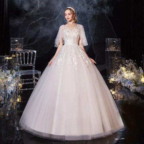 Wedding Dress Pregnant 2020 Gryffon Sexy V-neck Ball Gown Elegant Batwing Sleeve Wedding Dresses Plus Size Wedding Gowns