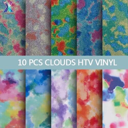 XFX HTV 10 Pcs 25x30.5cm Glitter Heat Transfer Vinyls Clouds Watercolor Tie Dye HTV Iron on T Shirt Pattern Cricut Film stickers