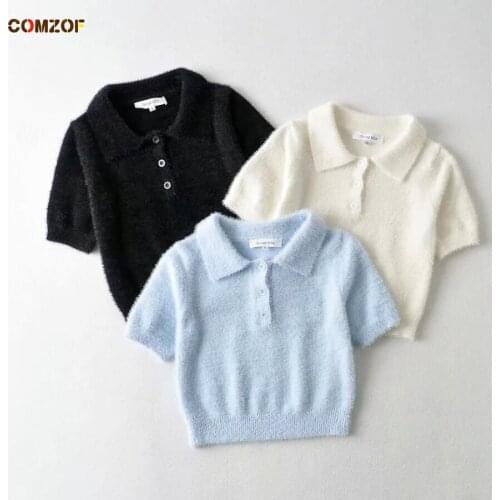 High Quality Women Knitting Short Sleeve T Shirt Crop Tops 2021 Summer Fashion Tees Clothing Harajuku Roupas Femininas