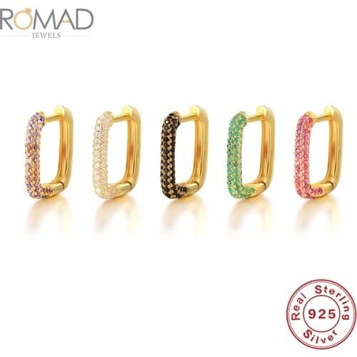 ROMAD 1PCS Women Geometric Square Purple Green Black Earrings 925 Sterling Silver Micro-inlaid Zircon Earrings Jewelry Brincos