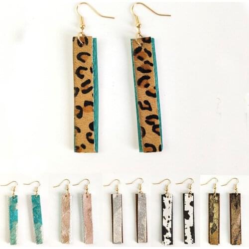 2020 new Double Leopard leather horsehair bar drop earrings for women