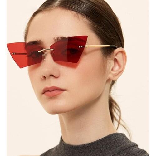 Rimless Personality Frameless Trim Cat Eye Sunglasses Cool Ocean Film Sun Glasses Female Sexy Unique Small Party Women Eyewear