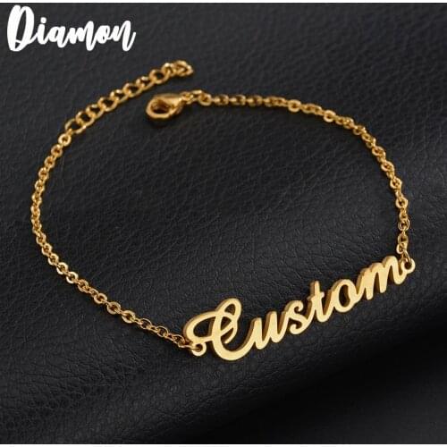 Diamon Personalized Custom Name Bracelet For Women Stainless Steel Charms Handmade Engraved Handwriting Love Bangle Gift