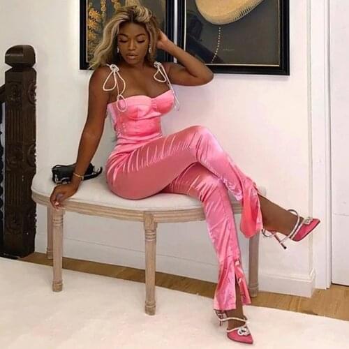 Women Solid Color Thin shoulder strap Jumpsuits Skinny pink Sexy Bodysuit 2021 Summer Female Clothing Streetwear Party Jumpsuit