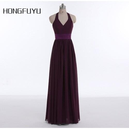 Sexy Prom Dresses 2018 Chiffon A Line Halter Backless Party Gowns Sleeveless Cheap Party Dress Vestido De Festa Longo