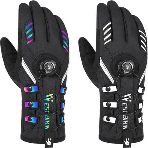 Winter Riding Warm Gloves With Lock Reflective Colorful Fleece Gloves Bicycle Motorcycle Equipment