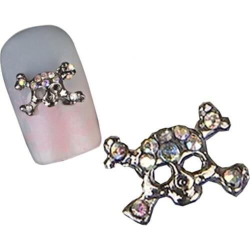 10 Pcs Nail Stickers Fashion Alloy Skull Shape Glitter Rhinestones Inlaid 3D DIY Nail Art Decor Studs Decals Manicure