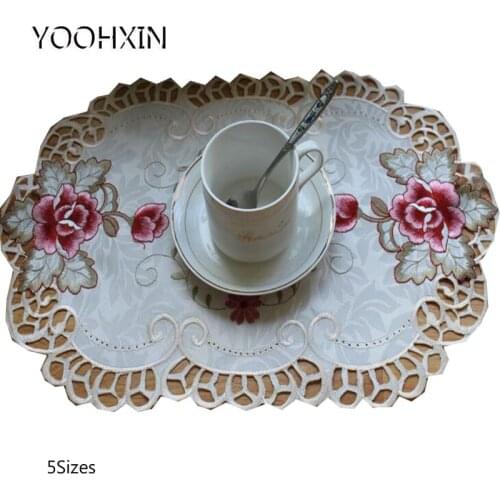 Modern Lace satin Placemat coffee Embroidery Table place Mat cloth Doily Cup tea dining wedding Coaster mug drink Pad kitchen