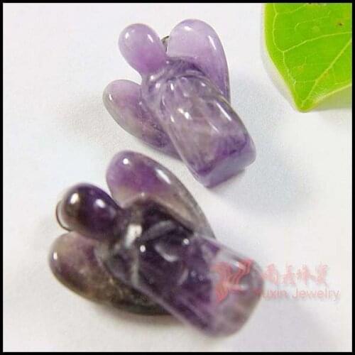 5pcs Romantic Natural Amethysts Crystal Angel Pendants Charms Stone for Necklace Making Jewlery Carved Angel With Wing Pendant